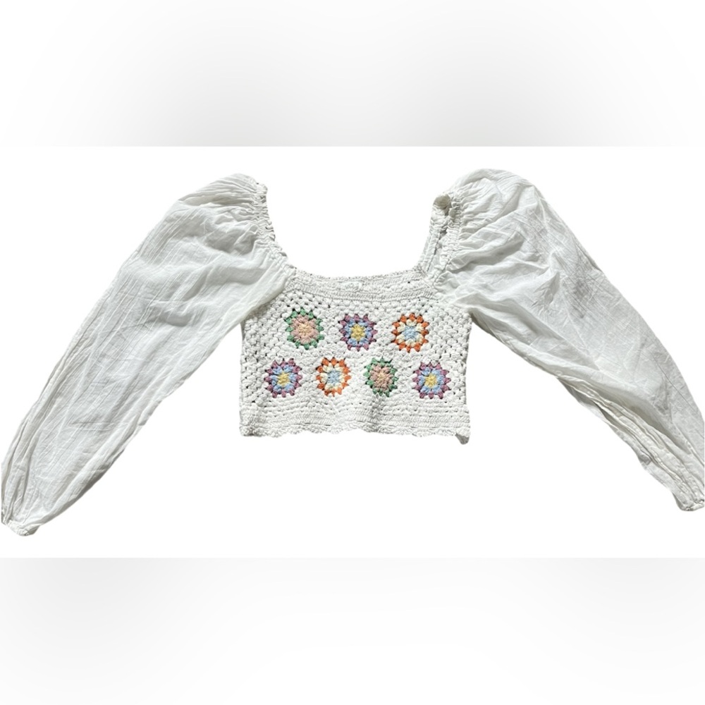 Aerie Crochet Floral Long Sleeve Top